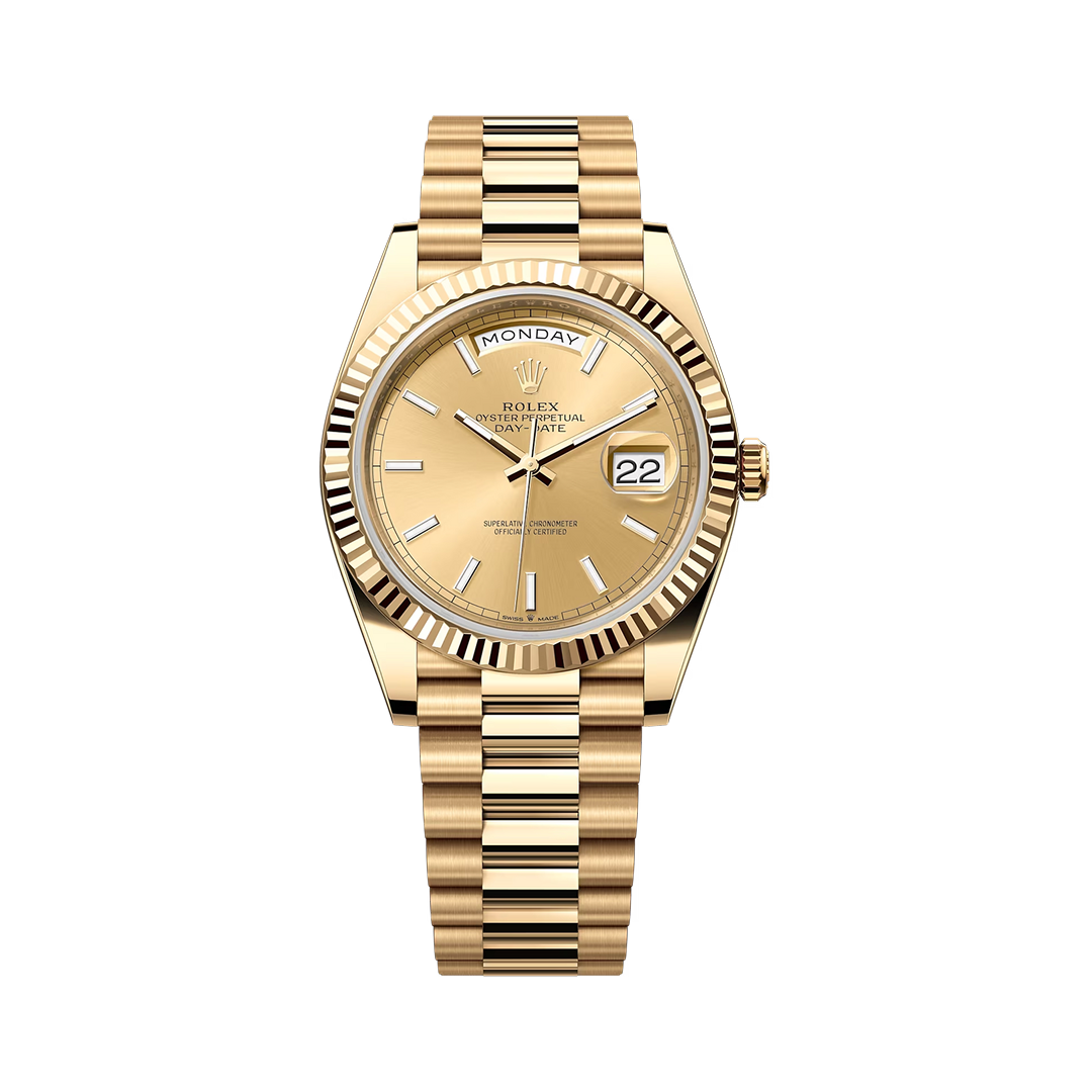 Rolex Day-Date 40 – 18k Geelgoud met Champagne Wijzerplaat en Romeinse Cijfers (Ref. 228238-0003)
